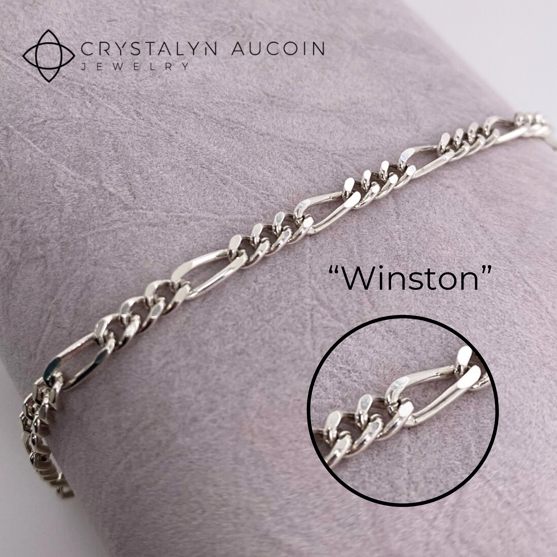 Connection: &quot;Winston&quot; Sterling Silver 3.5mm Figaro Chain